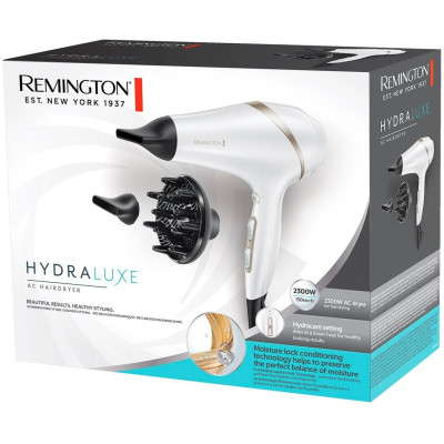 Remington Фен HydraLuxe, 2300Вт, 3 режими, дифузор, іоніз-я, хол. обдув, білий