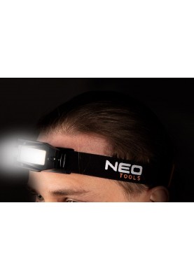 Neo Tools Ліхтар налобний акумуляторний, 500мАг, 180лм, 3Вт, датчик руху, рухома конструкція на 360°, червоне світло, 50г, IPX4