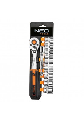 Neo Tools Набір торцевих головок, 12шт, 3/8", тріскачка 90 зубців, CrV