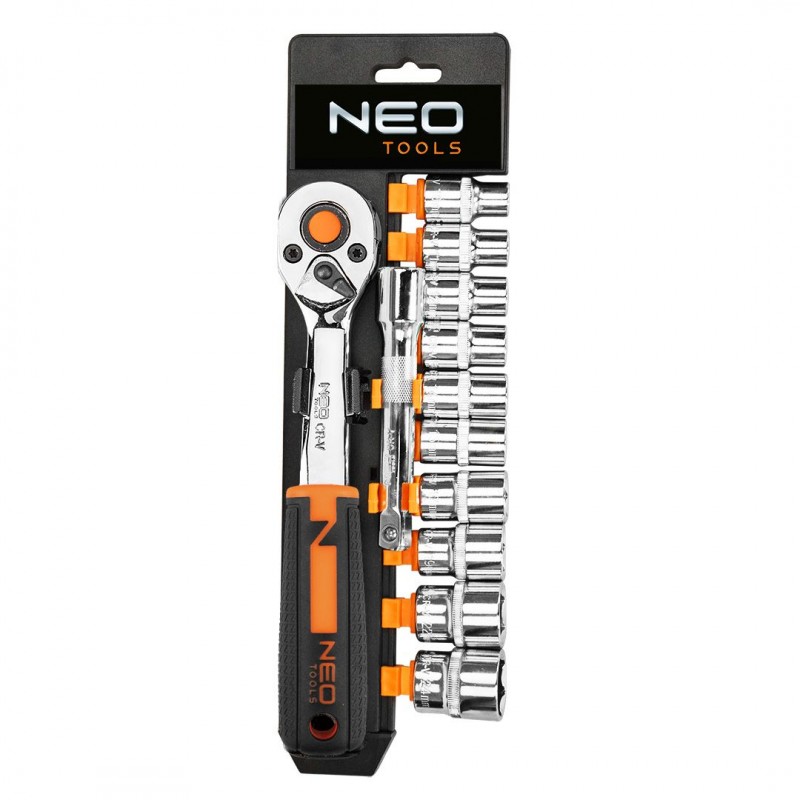 Neo Tools Набір торцевих головок, 12шт, 3/8", тріскачка 90 зубців, CrV