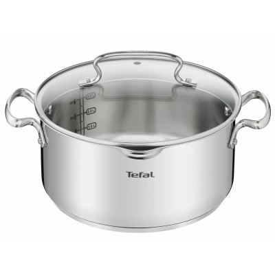 Tefal Кастрюля DUETTO, 5л, з кришкою, нержавіюча сталь, скло