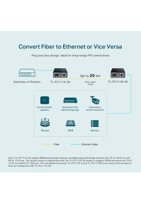TP-Link Медіаконвертер FC111A-20 1xFE, 100Base-LX, SM, WDM, 20km, SC