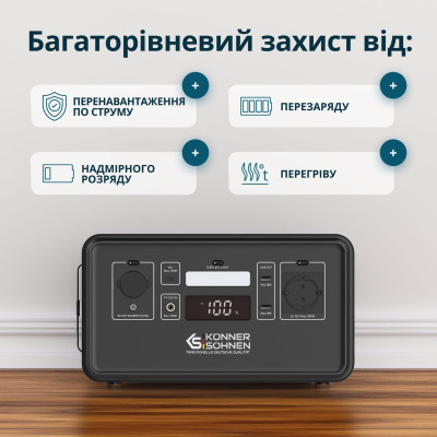 Könner & Söhnen Портативна електростанція Konner&Sohnen KS 500PS, 500Вт, 448Вт·рік, LifePo4, 230В, Bluetooth, 4.9кг
