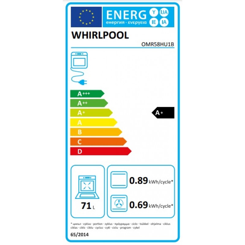 Whirlpool Духова шафа електрична, 71л, A+, дисплей, конвекція, телескопічні напрямні, чорний