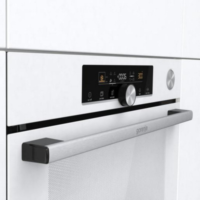 Gorenje Духова шафа електрична, 77л, A+, пара, дисплей, готування на різних рівнях, піроліз, білий