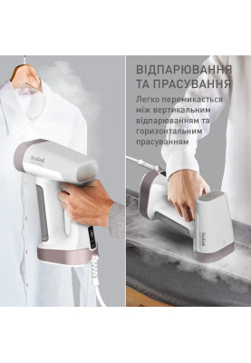 Tefal Відпарювач компактний Pure Force 2в1, 1800Вт, 180мл, постійна пара - 35гр, керам. підошва, білий