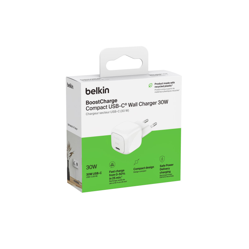 Belkin Зарядний пристрій мережевий 30Вт USB-С PD PPS, білий