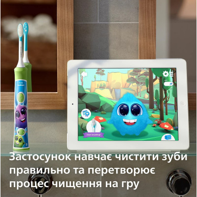 Philips Щітка зубна електр. Philips, Sonicare For Kids, 62т. колив/хв, насадок-2, світло-зелений
