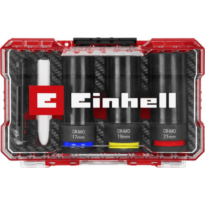 Einhell Набір ударних торцевих головок 80мм 1/2" крейда, вимірювач протектора кейс 3шт