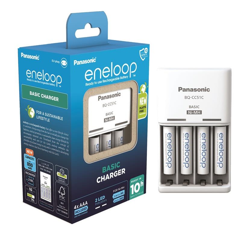 Panasonic Зарядний пристрій Basic Charger New + Eneloop 4AAA 800 mAh NI-MH