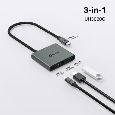 TP-Link Хаб USB UH3020C USB-C > 1xUSB3.0/1xUSBC (PD 100W)/1xHDMI TP-Link Хаб USB UH3020C USB-C > 1xUSB3.0/1xUSBC (PD 100W)/1xHDMI