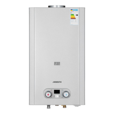 ARDESTO Газова колонка ARDESTO HB03 10л/хв 20кВт Low NOx дисплей розпалювання від батарейки нерж. сталь