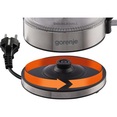 Gorenje Електрочайник 1.7л, 2,200 Вт, strix контроль, скло, чорний