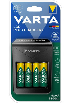 VARTA Зарядний пристрій Varta Lcd Plug Charger 4хNI MH AA2600 мА•рік