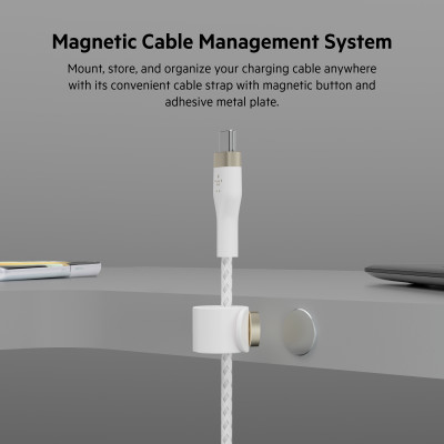 Belkin Кабель USB-С - USB-C плетений, силіконовий, з ремінцем на магніті, 1м, білий