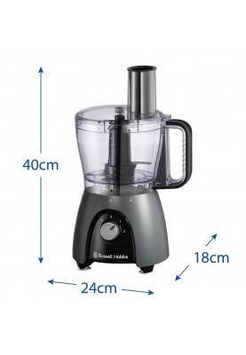 Russell Hobbs Кухонна машина Desire Matte Charcoal, 600Вт, чаша-пластик, корпус-пластик, насадок-4, чорний