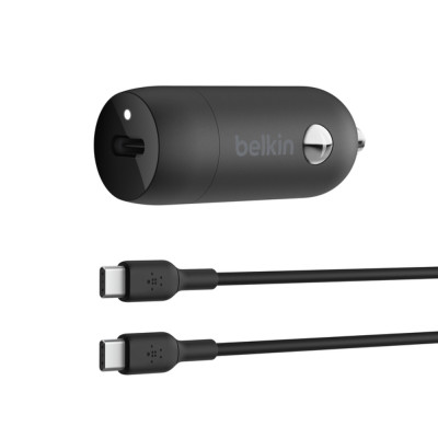 Belkin Зарядний пристрій автомобільний 30Вт USB-C PD PPS, кабель USB-C > USB-C, 1м, чорний