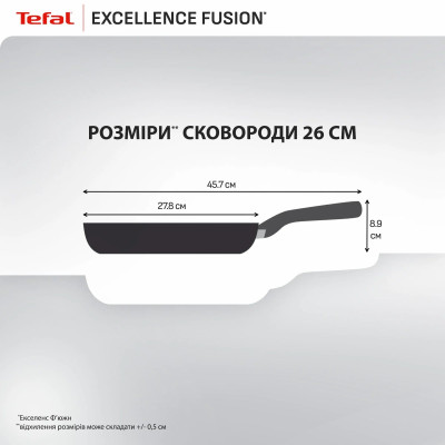 Tefal Сковорода Tefal Excellence Fusion, 26см, алюміній, бакеліт, чорний Tefal Сковорода Tefal Excellence Fusion, 26см, алюміній, бакеліт, чорний