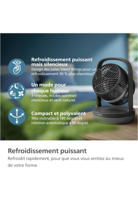 Philips Вентилятор Philips настільний Series 3000, 22см, 27Вт, таймер, поворот 180, чорний