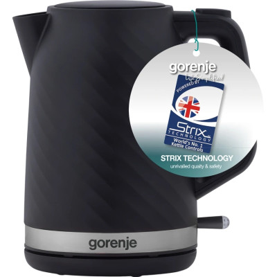 Gorenje Електрочайник 1.7л, Strix контроль, чорний матовий
