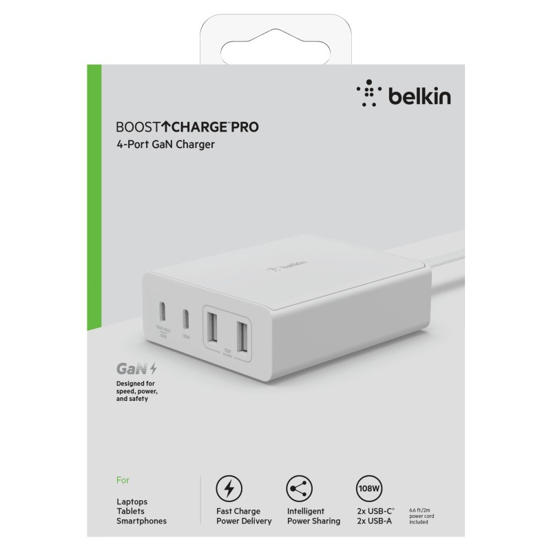Belkin Мережевий ЗП Home Charger 108W GAN Dual USB-С/USB-A