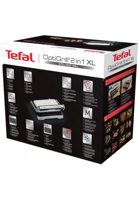 Tefal Гриль прижимний OptiGrill 2in1 XL 2200Вт, темп. режимів-4, з`ємні пластини, сенсор товщини продуктів, метал