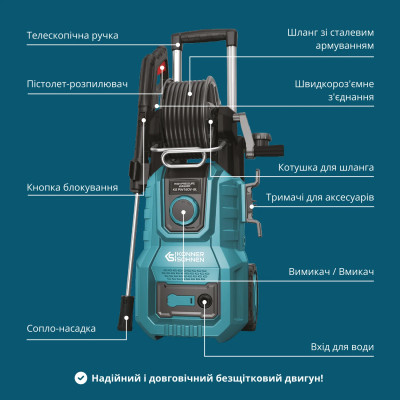 Könner & Söhnen Мийка високого тиску Konner&Sohnen KS 2000Вт 110-160бар 390л/год шланг 8м 16кг