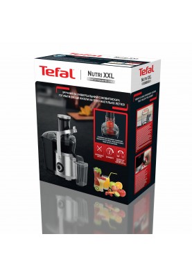 Tefal Соковитискач Nutri XXL відцентрований 1000Вт, чаша-0.8л, жмих-2.2л, жолоб на ціле яблуко, пластик/метал, чорний-нержавіюча сталь