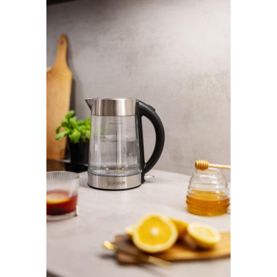 Gorenje Електрочайник 1.7л, 2,200 Вт, strix контроль, скло, нерж