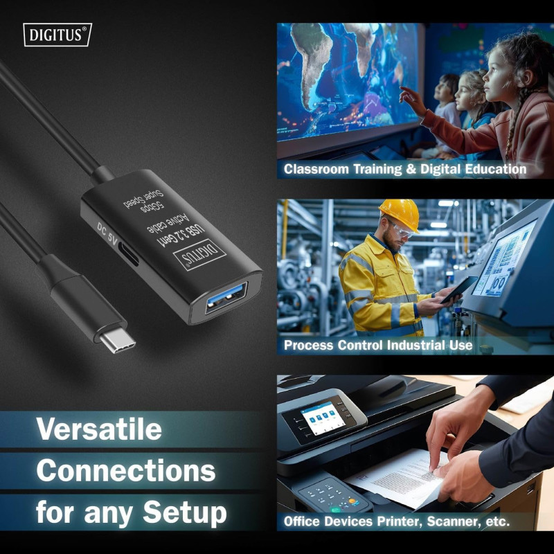 Digitus Подовжувач USB 3.2 Gen1 Active Cable 5G, C/M-A/F, 10м, чорний