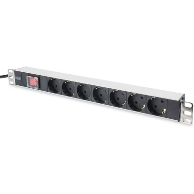 Digitus Блок розеток 1U, 7xSchuko, 16A, 250V, вимикач, вилка Schuko