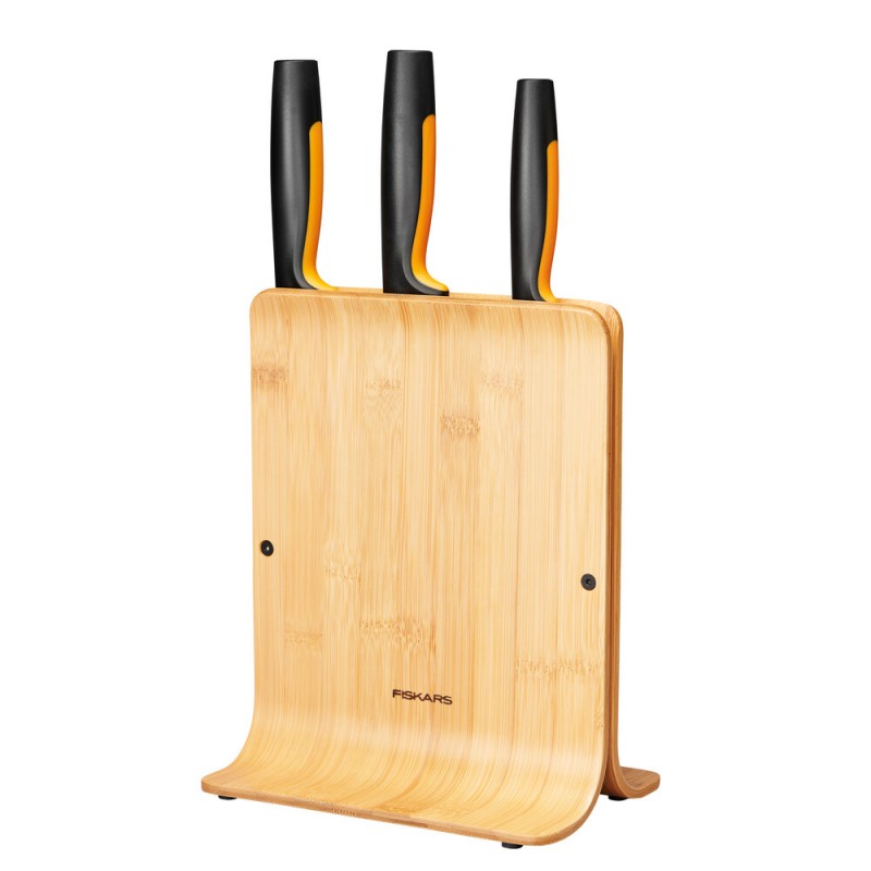 Fiskars Набір ножів Functional Form з бамбуковою підставкою, 3 шт