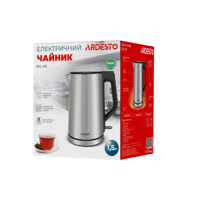 ARDESTO Електрочайник Steel Collection 1.5л, подвійні стінки, сріблястий ARDESTO Електрочайник Steel Collection 1.5л, подвійні стінки, сріблястий