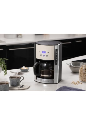 Russell Hobbs Кофеварка крапельна Luna Stone, 1.5л, мелена, LED-дисплей, підігрів чашок, чорно-сріблястий