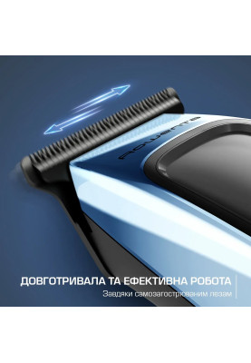 Rowenta Тример Barber Experience, для голови, бороди, мережа+акум., роторний мотор, насадок-5, нержавіюча сталь з покриттям DLC, чорно-синій