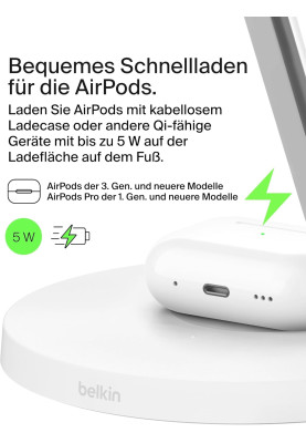 Belkin Зарядне пристрій бездротовий 3в1 Magnetic Pad Qi2 15Вт, білий