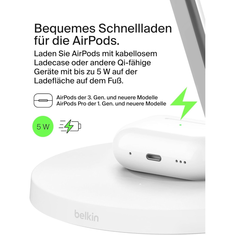 Belkin Зарядний пристрій бездротовий 3в1 Magnetic Pad Qi2 15Вт, білий