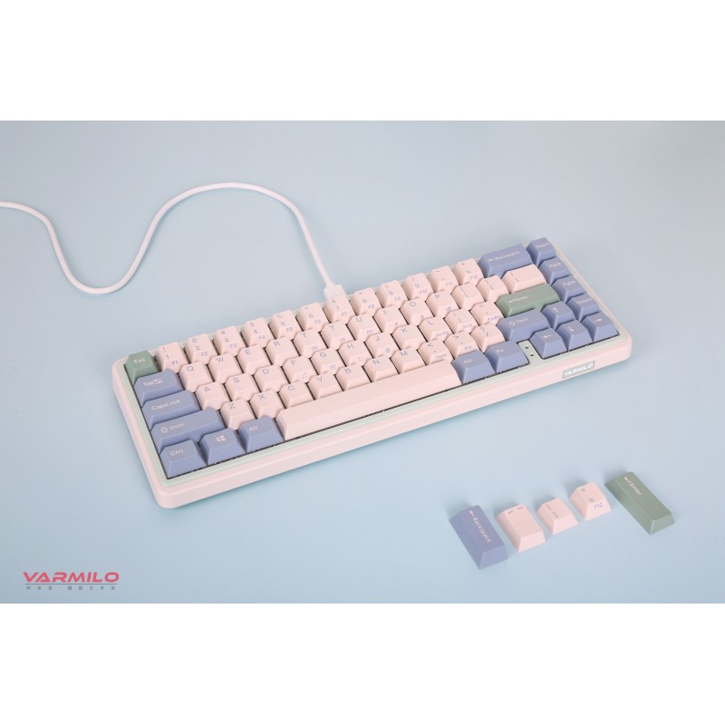 Varmilo Клавіатура механічна Minilo VXT67 Eucalyptus 67Key, Gateron G Pro 2.0 White, BT/WL/USB-A, Hot-Swap, EN, RGB, Рожевий