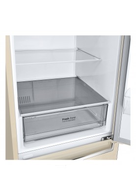 LG Холодильник з нижн. мороз., 203x60х68, холод.відд.-277л, мороз.відд.-107л, 2дв., А+, NF, інв., диспл внутр., зона св-ті, бежевий