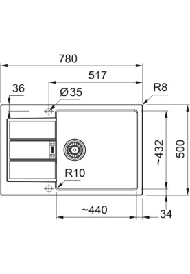 Franke Мийка кухонная Sirius 2 тектонайт, прямокут., з крилом, 780х500х200мм, чаша - 1, врізна, бежевий
