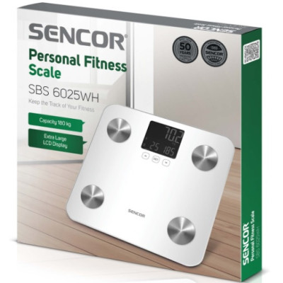 Sencor Ваги підлогові SBS6025WH, 180 кг, 3хААА, скло, білий