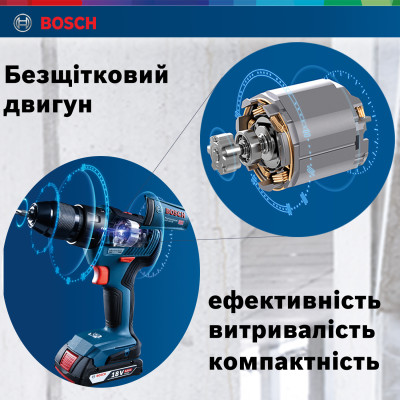 Bosch Шурупокрут-дриль акумуляторний GSR 18 V-50, 18В 2x2Aг, 50Нм, 20+1, 460/1800об/хв, 1кг