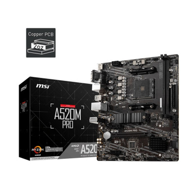 MSI Материнська плата A520M PRO sAM4 A520 2xDDR4 M.2 HDMI DVI DP mATX