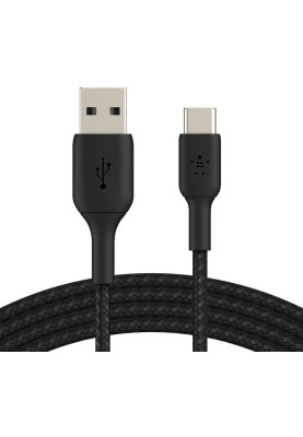 Belkin Кабель USB-A > USB-C заряджання/синхронізації 2м, 15Вт, Type-C, плетен, чорний