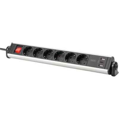 Digitus Блок розеток Office, 6xSchuko 16A, 3xUSB 2A, вимикач, 1.5м, вилка Schuko