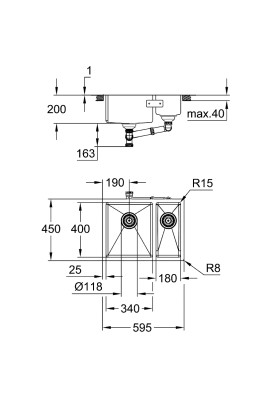 Grohe Мийка кухонная K700U нерж., сталь, прямокут.