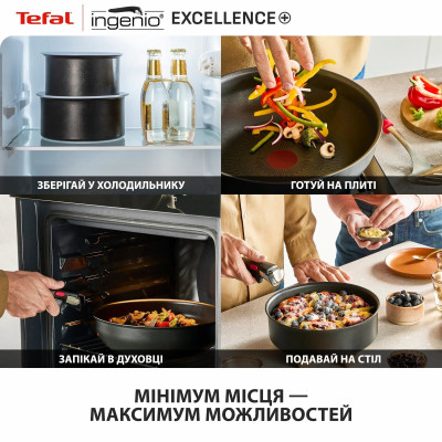 Tefal Набір посуду Tefal Ingenio Excellence+, 13 предметів, алюміній, нержавіюча сталь, бакеліт, чорний