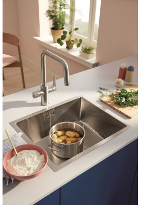 Grohe Змішувач для кухні Blue Pure Start, довж.виливу - 223мм, поворотний, 1+1 фільтр, супер сталь
