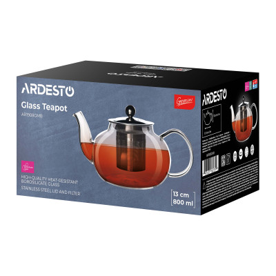 ARDESTO Заварник Ardesto Gemini Roma 800мл, боросилікатне скло, нержавіюча сталь, прозорий