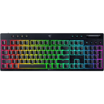 Razer Клавіатура механічна BlackWidow V4 Low-profile HyperSpeed, 104key, Yellow Switch, USB-A/WL/BT, EN, RGB, чорний
